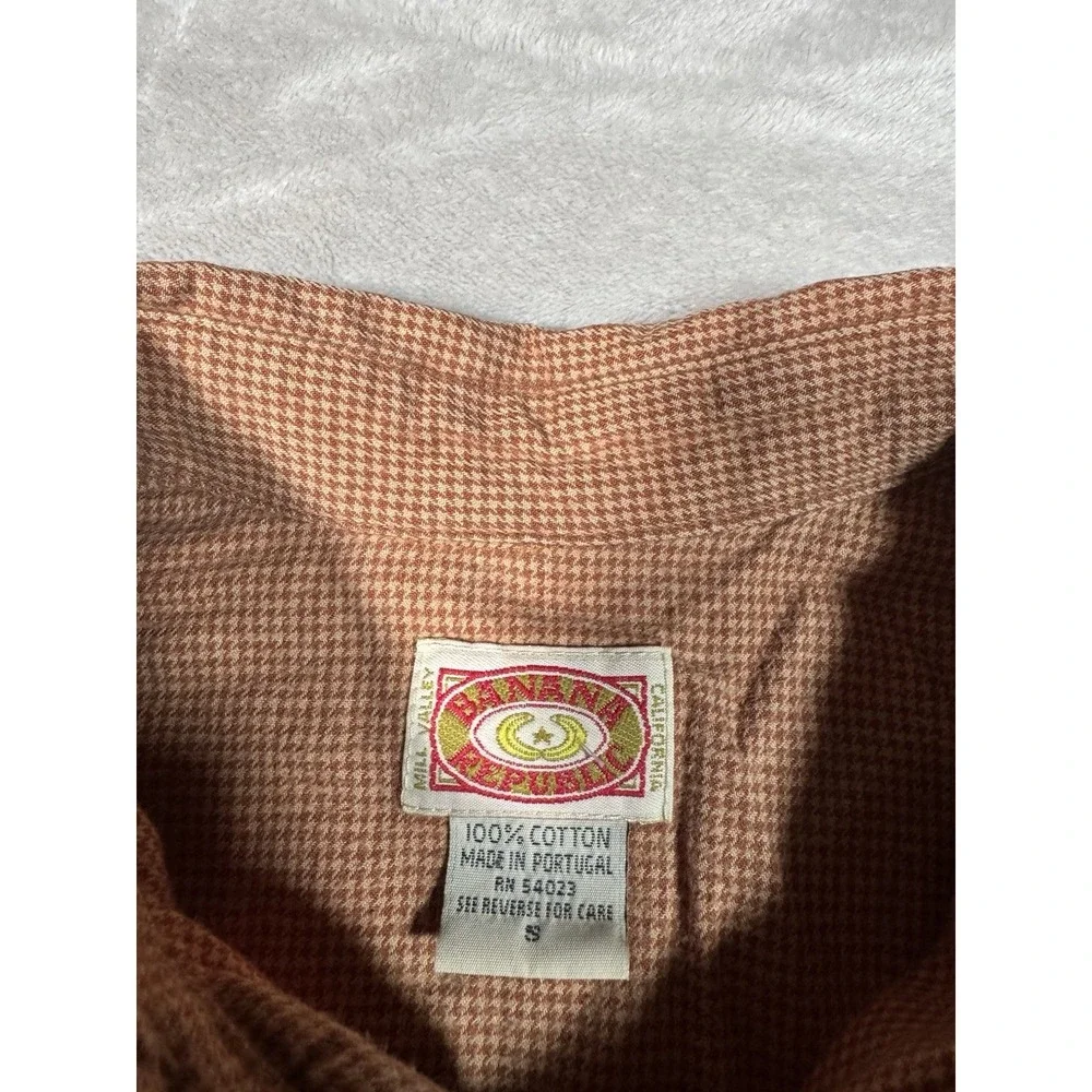 Vintage Banana Republic Safari Houndstooth Camp Shirt Size Small Orange Cotton